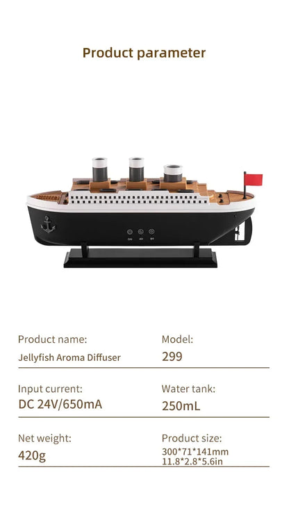 Ship Humidifier Essential Oil Diffuser Aromatherapy Ultrasonic Cool Mist Humidifier LED Night Light Titanic Steamer Boat Diffuser Home Office Bedroom Decor Air Purifier Vaporizer Aroma Diffuser Gift