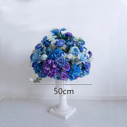 Style Hang Flower Row Floral Arrangement Blue-white Wedding Backdrop Deco Road Leading Flower Ball Centerpiece Welcome Sign Prop
