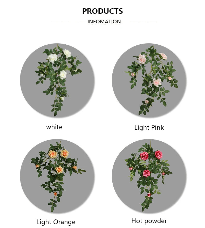Artificial Green Plant Rose Vine Rattan Garden Home Deco Christmas Tree Props DIY Background Flower Wall Material Window Display