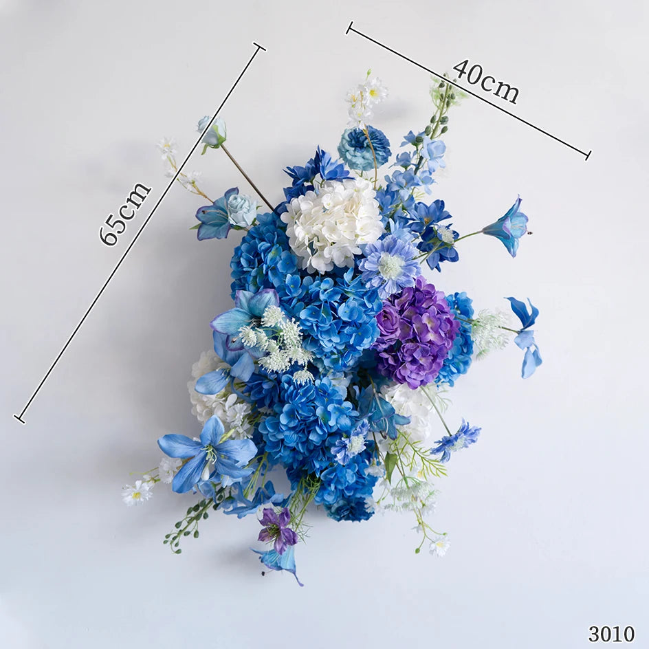 Style Hang Flower Row Floral Arrangement Blue-white Wedding Backdrop Deco Road Leading Flower Ball Centerpiece Welcome Sign Prop