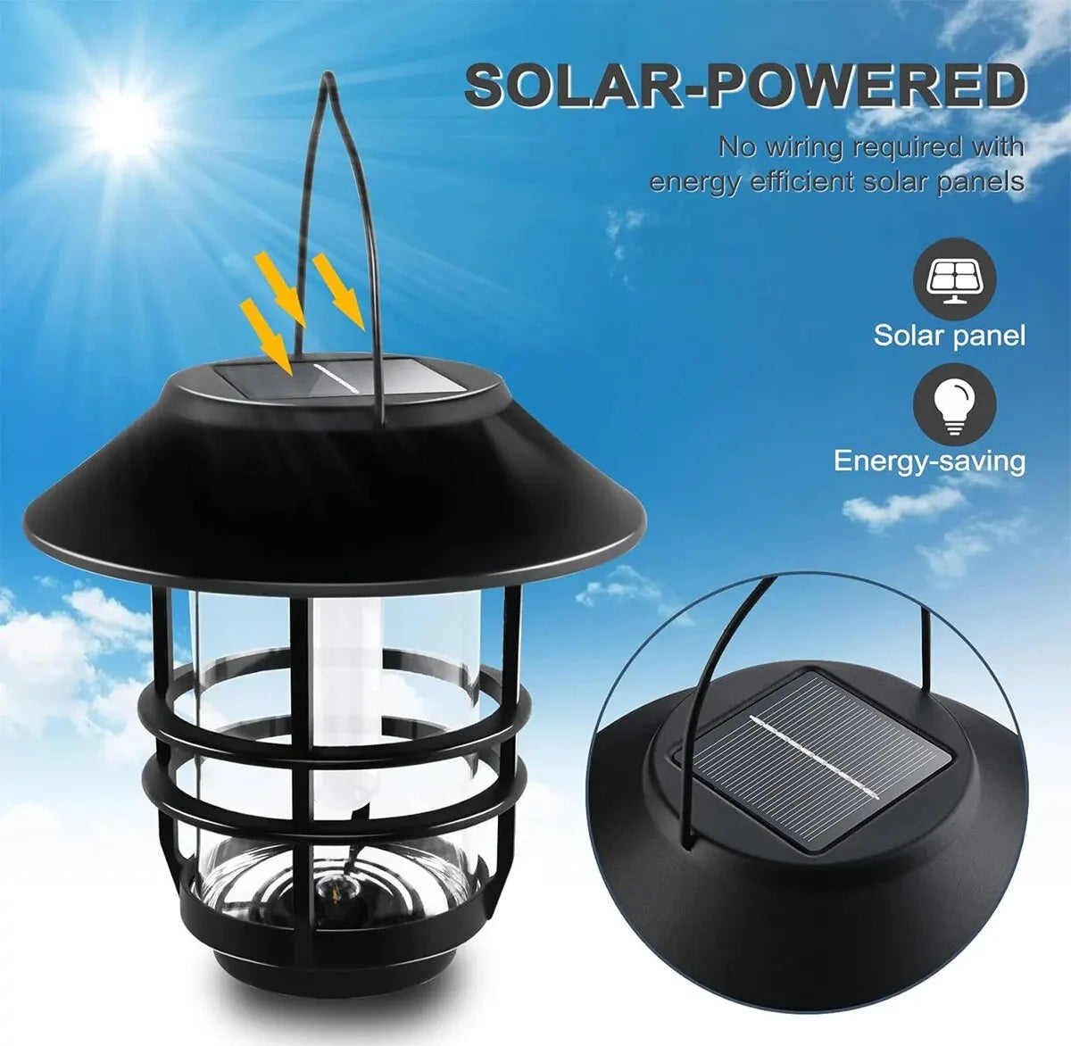 Solar Lantern Outdoor Hanging Lantern Flickering Flame Solar Lights Waterproof IP44 Garden Lights Patio Lights Porch Lights Wall Mounted Fence Lights Dusk to Dawn Auto On Off LED Lantern Decorative Outdoor Lighting Warm Light