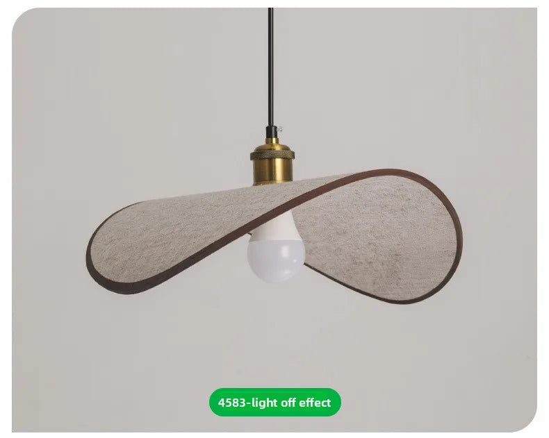 Wabi-Sabi Straw Hat Pendant Lamp, Modern Retro Fabric Lamp for Dining Room, Teahouse, Homestay Decor