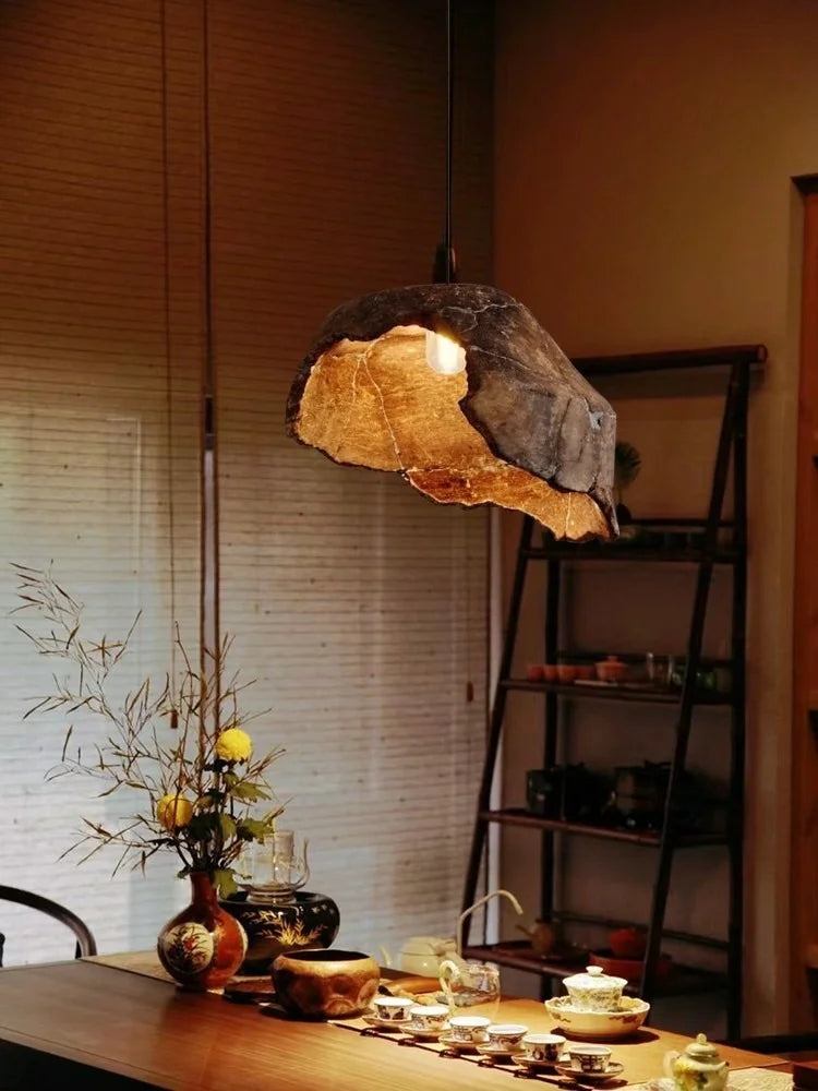 Wabi sabi Style Dried Lotus Flower Pendant Lamp Japanese Retro Zen Theme Decorative Hanging Light for Guesthouse Pendant Light