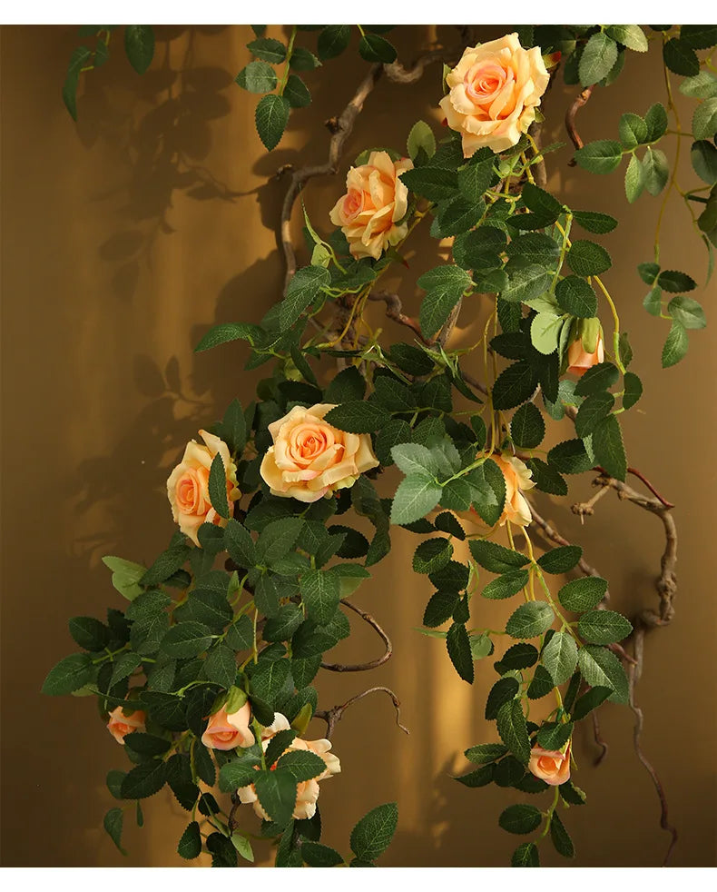 Artificial Green Plant Rose Vine Rattan Garden Home Deco Christmas Tree Props DIY Background Flower Wall Material Window Display