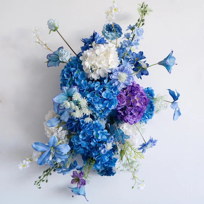 Style Hang Flower Row Floral Arrangement Blue-white Wedding Backdrop Deco Road Leading Flower Ball Centerpiece Welcome Sign Prop