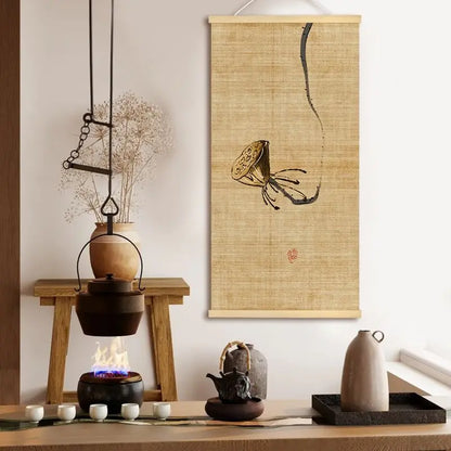 Chinese Bamboo Scroll Tapestry Wall Hanging, Zen Meditation Ink Art for Tea Room Living Room House Decor