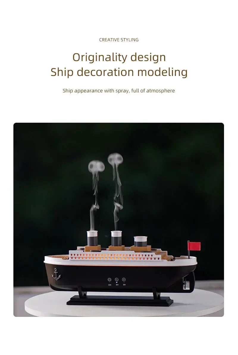 Ship Humidifier Essential Oil Diffuser Aromatherapy Ultrasonic Cool Mist Humidifier LED Night Light Titanic Steamer Boat Diffuser Home Office Bedroom Decor Air Purifier Vaporizer Aroma Diffuser Gift