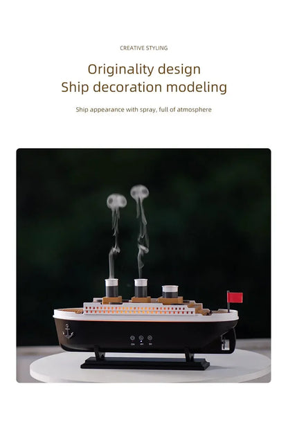 Ship Humidifier Essential Oil Diffuser Aromatherapy Ultrasonic Cool Mist Humidifier LED Night Light Titanic Steamer Boat Diffuser Home Office Bedroom Decor Air Purifier Vaporizer Aroma Diffuser Gift
