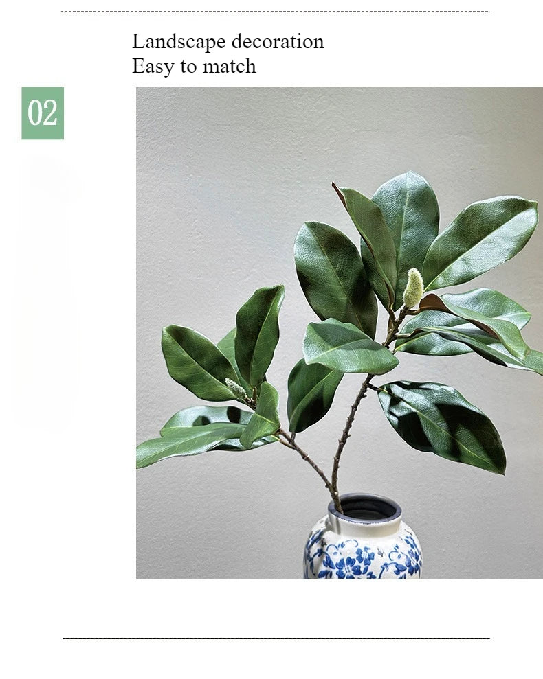 70CM Artificial Magnolia Leaves in Stock for Home Decoration White Bowls Flower Buds Leaf Shop Windows Magnolia Branches