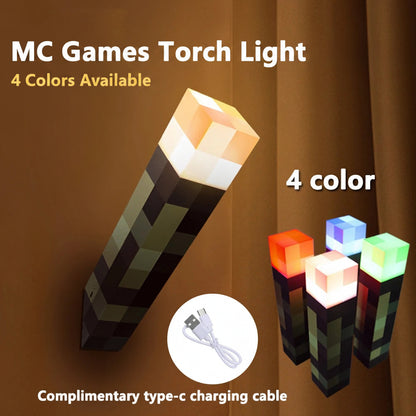 MC Game Torch Light Brownstone USB LED Night Light Rechargeable Bedroom Decoration Table Lamp Gift Lamp for Kids Bedside Lamp