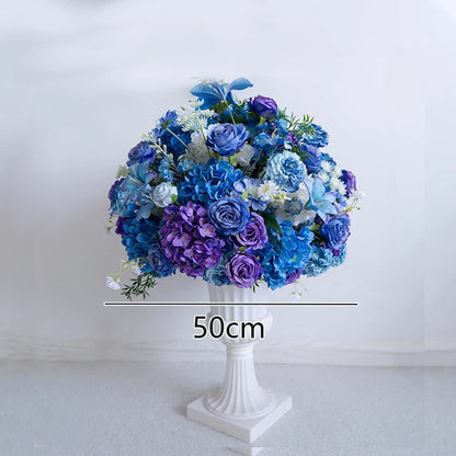 Style Hang Flower Row Floral Arrangement Blue-white Wedding Backdrop Deco Road Leading Flower Ball Centerpiece Welcome Sign Prop