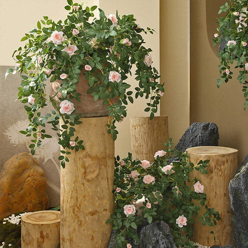 Artificial Green Plant Rose Vine Rattan Garden Home Deco Christmas Tree Props DIY Background Flower Wall Material Window Display