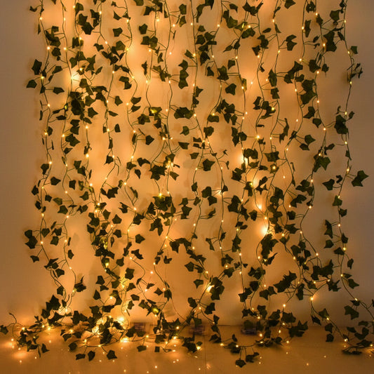 2/5/10M Silk Leaves Fake Creeper Green Leaf Ivy Vine LED String Lights for Home Wedding Hanging Garland Artificial Plants Decor