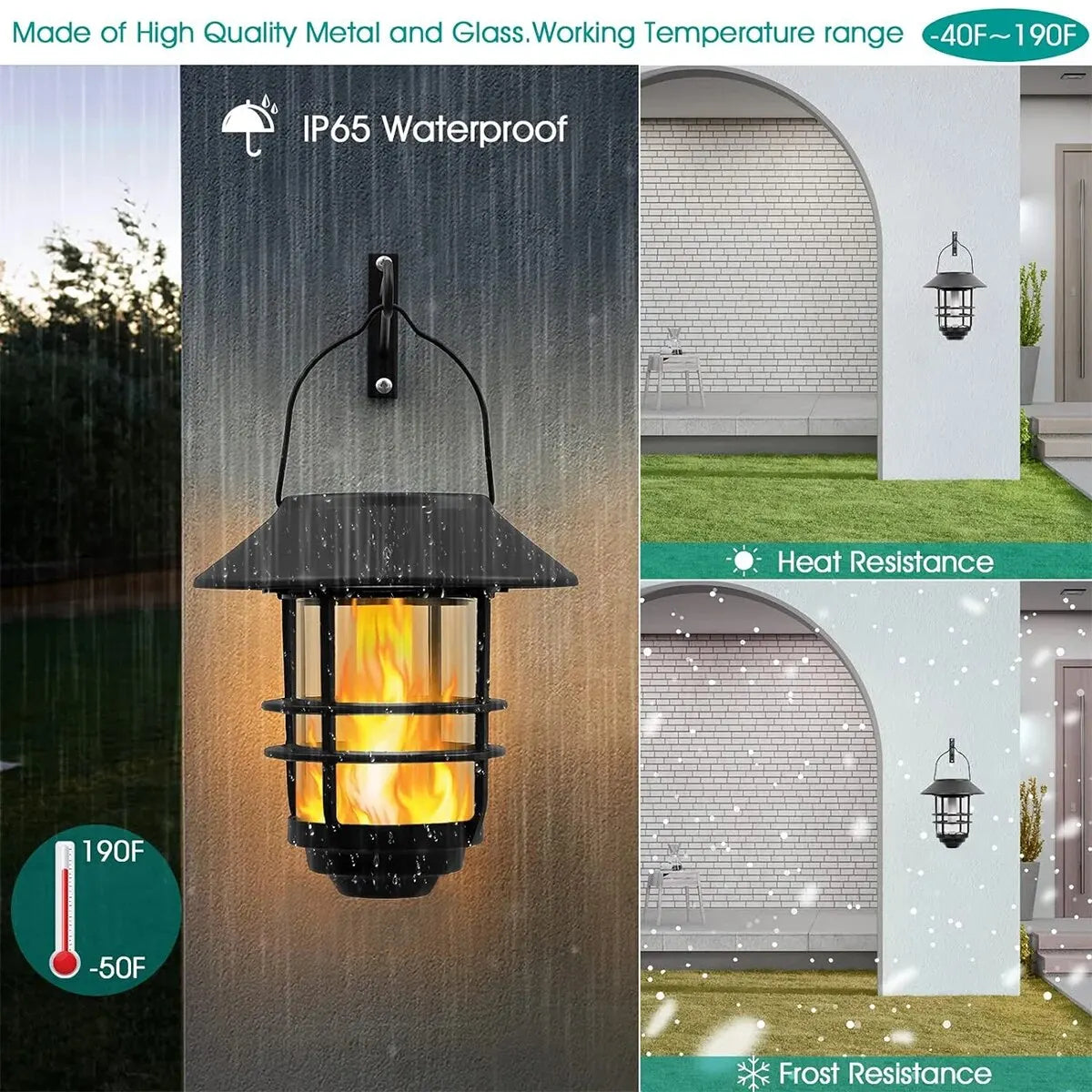 Solar Lantern Outdoor Hanging Lantern Flickering Flame Solar Lights Waterproof IP44 Garden Lights Patio Lights Porch Lights Wall Mounted Fence Lights Dusk to Dawn Auto On Off LED Lantern Decorative Outdoor Lighting Warm Light