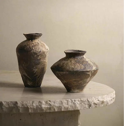 Ceramic Vase, Vintage Coarse Pottery Rusty Spotted Flower Vase, Desktop Ornament, Wabi Sabi Style, Zen Flower Arrangement