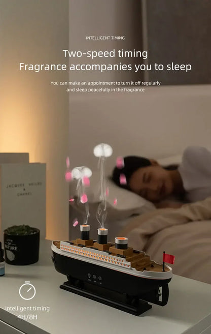 Ship Humidifier Essential Oil Diffuser Aromatherapy Ultrasonic Cool Mist Humidifier LED Night Light Titanic Steamer Boat Diffuser Home Office Bedroom Decor Air Purifier Vaporizer Aroma Diffuser Gift