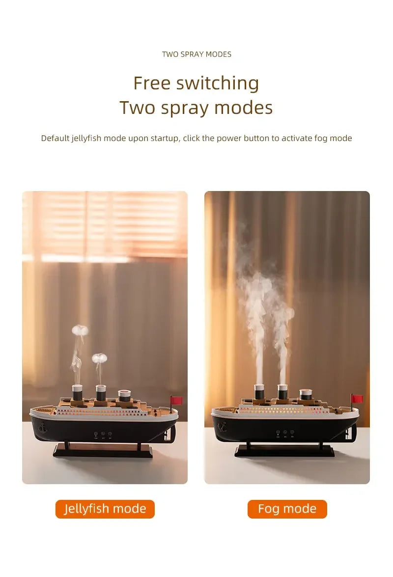 Ship Humidifier Essential Oil Diffuser Aromatherapy Ultrasonic Cool Mist Humidifier LED Night Light Titanic Steamer Boat Diffuser Home Office Bedroom Decor Air Purifier Vaporizer Aroma Diffuser Gift