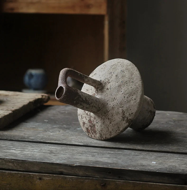 Ceramic Vase, Vintage Coarse Pottery Rusty Spotted Flower Vase, Desktop Ornament, Wabi Sabi Style, Zen Flower Arrangement