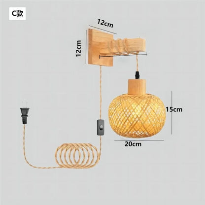 Luxury Rattan Wall Lamp Wooden Woven Sconce Nordic Scandinavian Designer Hanging Light Fixture Indoor Bedroom Living Room Hallway Restaurant Café Bar Hotel Home Decor