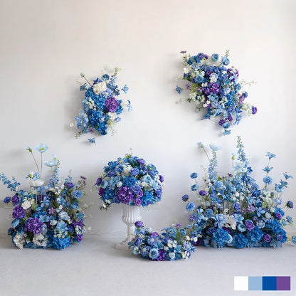 Style Hang Flower Row Floral Arrangement Blue-white Wedding Backdrop Deco Road Leading Flower Ball Centerpiece Welcome Sign Prop