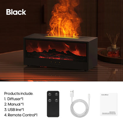 Fireplace Flame Diffuser Essential Oil Diffuser Aromatherapy Humidifier Ultrasonic Cool Mist Diffuser LED Flame Light Fire Effect Diffuser Night Light Air Purifier Vaporizer Aroma Diffuser Home Office Bedroom Decor Gift