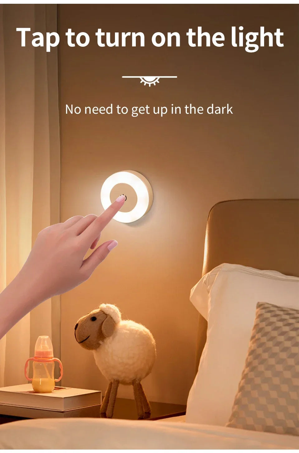 Luxury Touch LED Night Light Rechargeable Wireless Wall Sconce for Bedroom Closet Cabinet Living Room Hallway Nursery Warm White Dimmable Puck Light Battery Operated Tap Light Under Cabinet Stairway Wardrobe Bathroom Kitchen Home Décor