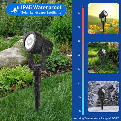 Solar Spot Lights Outdoor LED Solar Garden Lights RGB Color Changing Landscape Lighting Waterproof IP65 Solar Powered Spotlights for Yard Lawn Pathway Driveway Patio Tree Up light Warm White Cold light