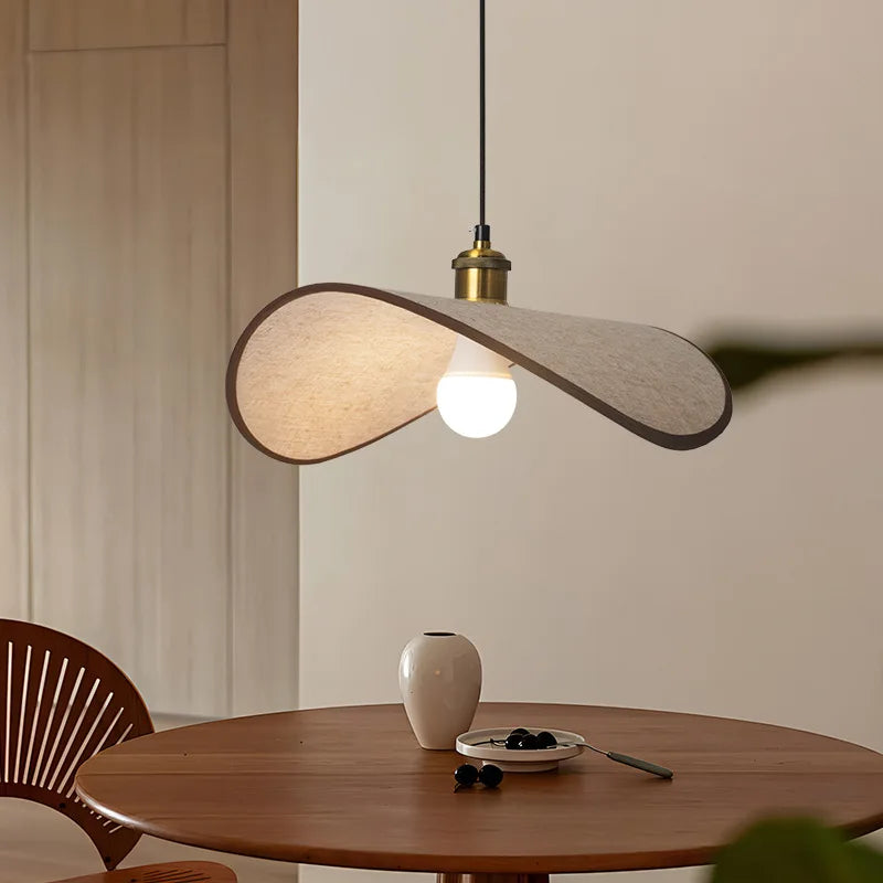 Wabi-Sabi Straw Hat Pendant Lamp, Modern Retro Fabric Lamp for Dining Room, Teahouse, Homestay Decor