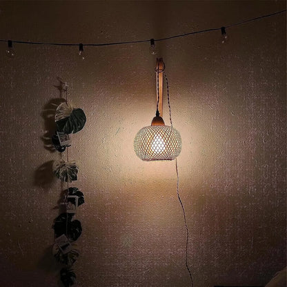 Luxury Rattan Wall Lamp Wooden Woven Sconce Nordic Scandinavian Designer Hanging Light Fixture Indoor Bedroom Living Room Hallway Restaurant Café Bar Hotel Home Decor
