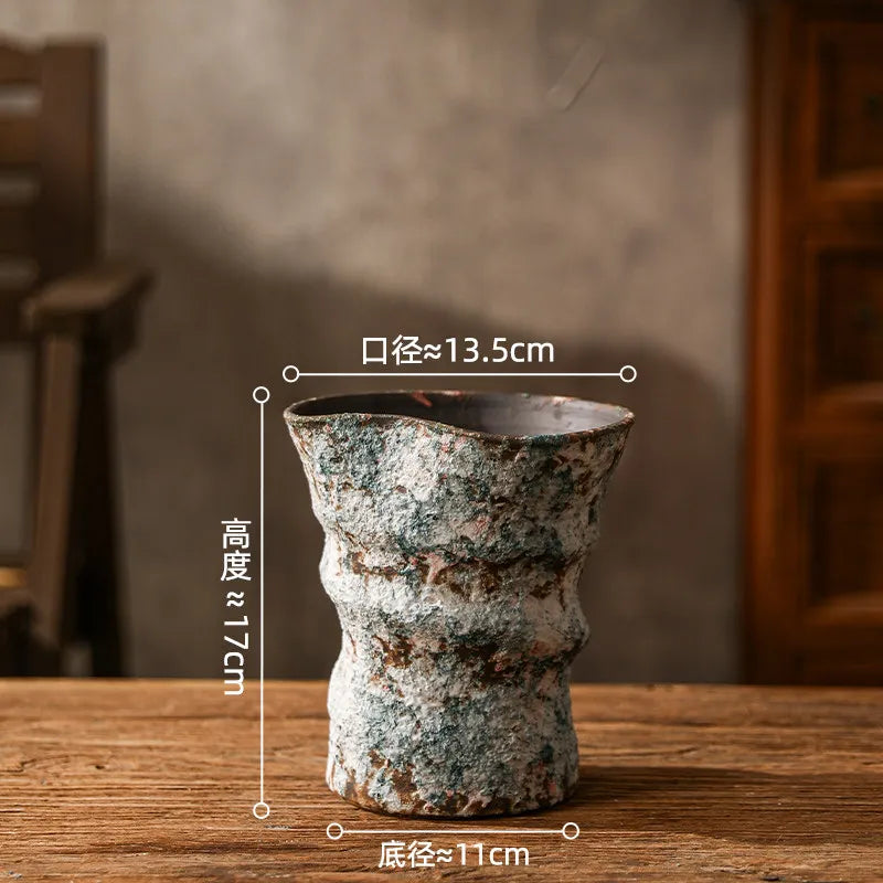 Retro Ceramic Vase Wabi Sabi Style Ikebana Flower Pots Table Decoration Flowers Arrangement Floral Vases Room Aesthetic Decor