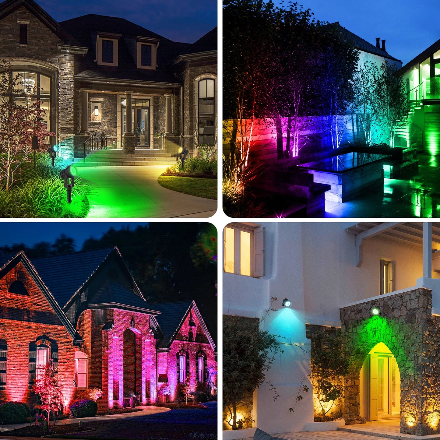 Solar Spot Lights Outdoor LED Solar Garden Lights RGB Color Changing Landscape Lighting Waterproof IP65 Solar Powered Spotlights for Yard Lawn Pathway Driveway Patio Tree Up light Warm White Cold light