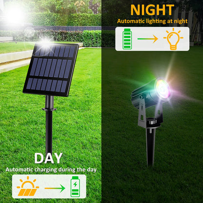Solar Spot Lights Outdoor LED Solar Garden Lights RGB Color Changing Landscape Lighting Waterproof IP65 Solar Powered Spotlights for Yard Lawn Pathway Driveway Patio Tree Up light Warm White Cold light