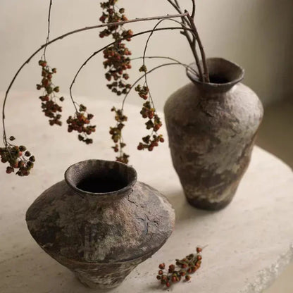 Ceramic Vase, Vintage Coarse Pottery Rusty Spotted Flower Vase, Desktop Ornament, Wabi Sabi Style, Zen Flower Arrangement