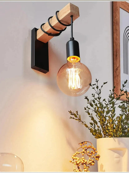 Retro Wood LED Wall Lamp E27 220V 110V Industrial Night Loft Light Fixtures Live Room Bedside Lamp Decor for Bathroom Restaurant