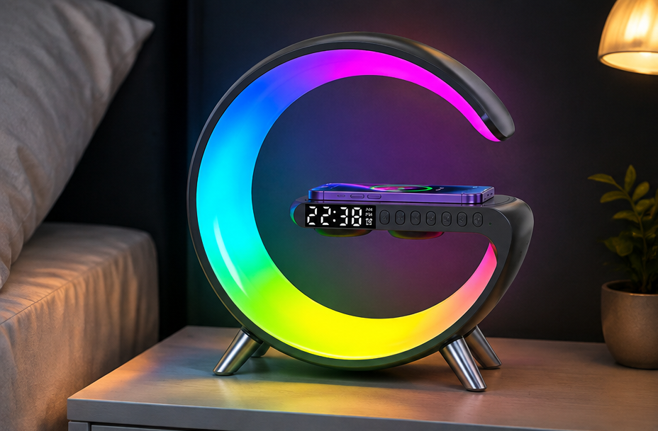 G Shaped LED Lamp Bluetooth Speake Wireless Charger Atmosphere Lamp App Control For Bedroom Home Decor